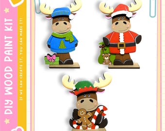 DIY Christmas Moose Wood Craft Kit: Holiday Painting Project