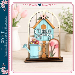 Hello Spring Arch Window Insert Set - DIY  Holiday Shelf Decor Kit