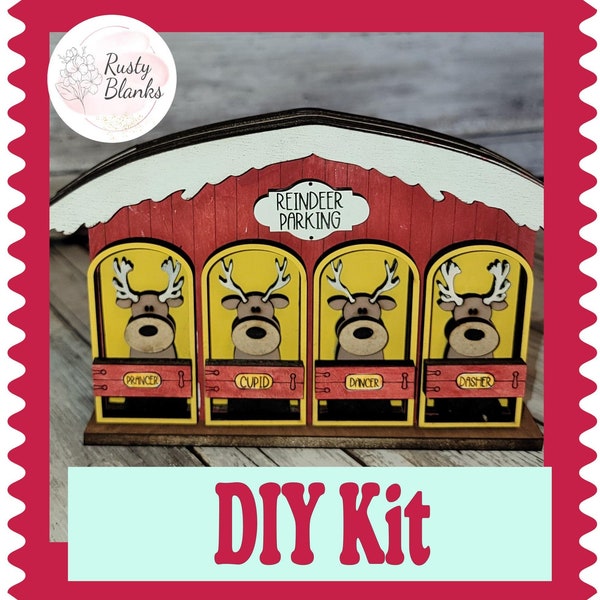 DIY Kit Christmas Village Reindeer Parking  Barn