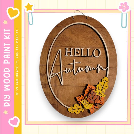 Hello Autumn Oval Door Hanger: Fall Leaves Sign (DIY Kit)