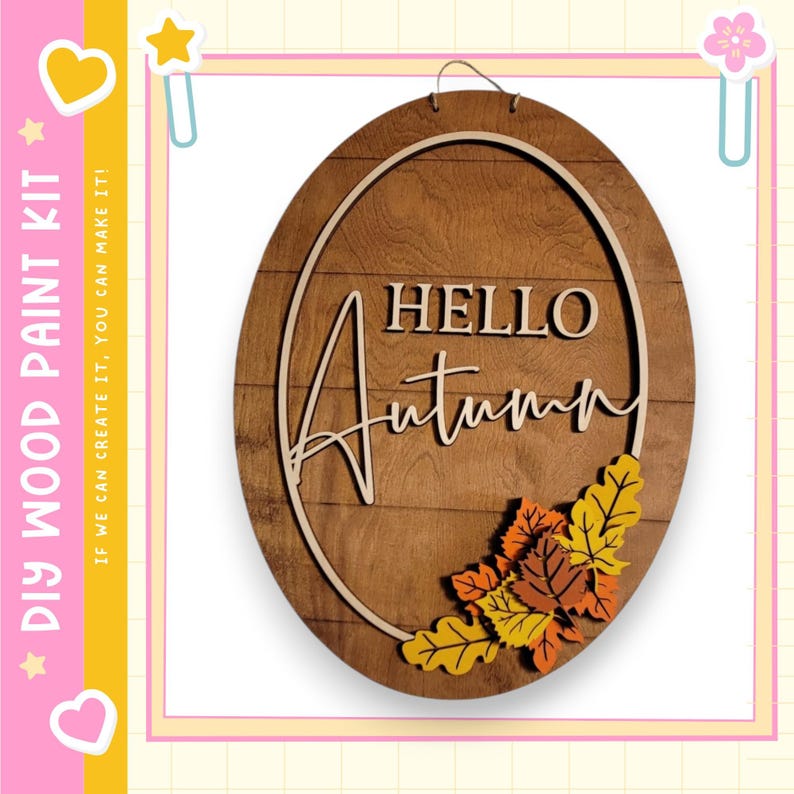 Hello Autumn Oval Door Hanger: Fall Leaves Sign (DIY Kit) bild 1