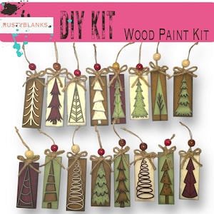 Farmhouse Christmas Tree Ornaments, Kids Craft Kit, DIY Wood Blanks, Set of Two Ornaments