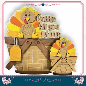 Gobble Til You Wobble Basket Insert: Unpainted Wood Craft Kit