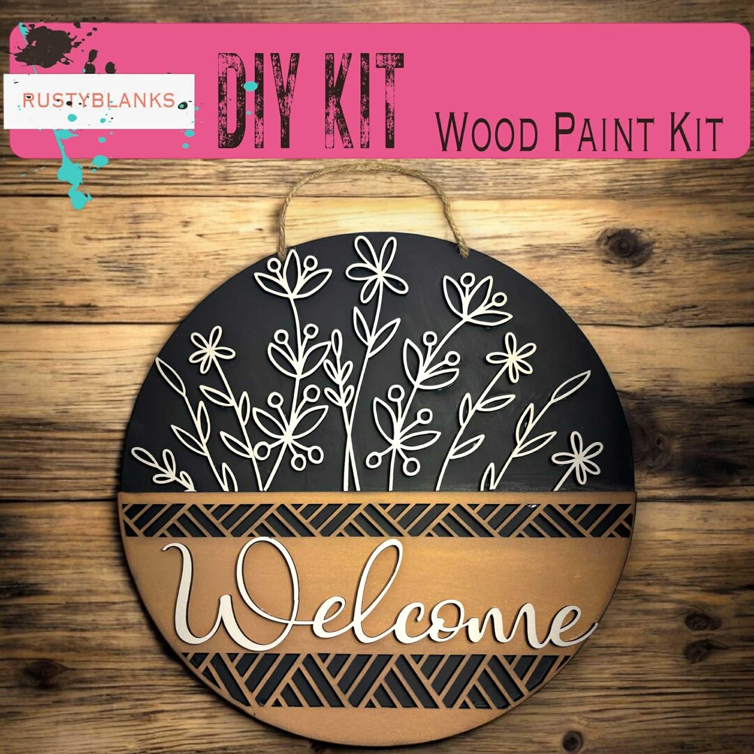 DIY Welcome Wooden Door Hanger Kit – Available in 10.5" or 18" Round - Etsy
