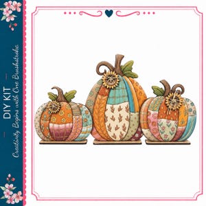 Patchwork Pumpkin Trio DIY Wood Paint Kit Fall Shelf Sitter Sunflower Autumn Table Decor