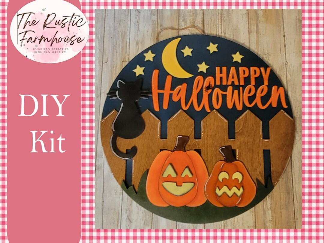 DIY Halloween Door Hanger Kit: Unfinished Wood Fence, Pumpkins - Etsy
