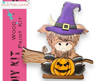 Fall Highland Cow Witch Standing Shelf Sitter DIY Kit