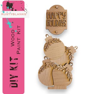 Bucket Interchangeable DIY Porch Leaner Insert – Holiday Ornament Set – Wood Paint Kit