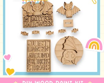 Adornos de murciélagos para estantes de Halloween / Decoración de madera DIY / Decoraciones espeluznantes para bandejas y estantes