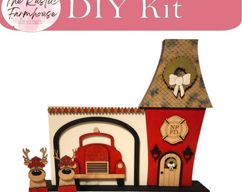 Christmas Village Firehouse DIY - Self Standing and Double Sided