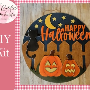 DIY Halloween Door Hanger Kit: Unfinished Wood Fence, Pumpkins