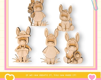 Adorno de burro para estante (hazlo tú mismo) / Kit de manualidades en madera sin terminar / Decoración de animales de granja / Pinta tu propio burro en blanco