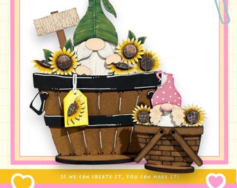 Sunflower Gnome Basket Insert: DIY Wood Craft Kit