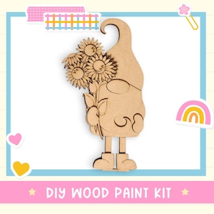 DIY Standing Sunflower Gnome | Wood Paint Kit | Fall Tiered Tray or Shelf Decor