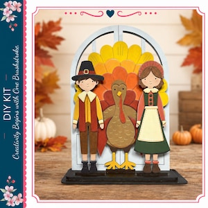 DIY Interchangeable Arched Window Thanksgiving Pilgrims Shelf Sitter Insert – Seasonal & Holiday Designs