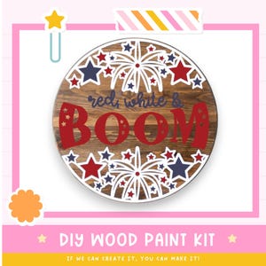 Summer Patriotic Door Hanger Red  White & Boom, Unfinished DIY Wood Kit, Blanks to Decorate Home Decor, DIY Door Hanger