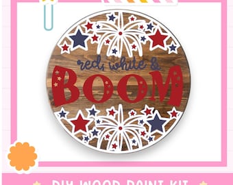 Patriotic Door Hanger DIY Kit: Red White & Boom, Unfinished Wood