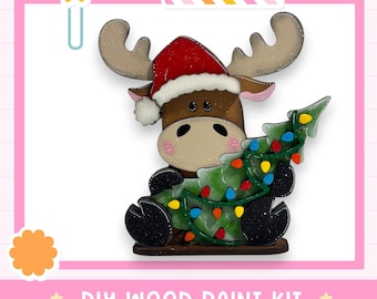 Holiday Moose Wood Kit, Santa Hat and Tree (DIY Paint Project)