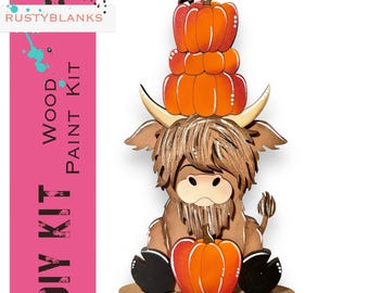 Fall Highland Cow with Pumpkins Standing Shelf Sitter DIY Kit