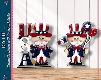 Uncle Sam USA Wood Decor DIY Kit, Patriotic Americana Craft Sitter