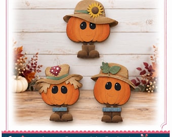 Kit de manualidades de madera DIY con figuras de calabazas otoñales para estanterías (juego de tres)