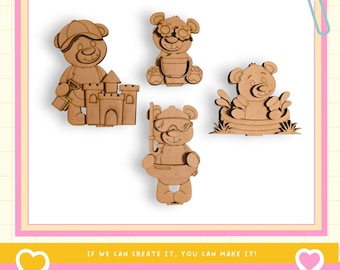Summer Bears DIY Wood Paint Kit – Beach & Summer Bear Crafts – Kids DIY Kit – Unfinished Wood Cutouts – Paint Party Craft