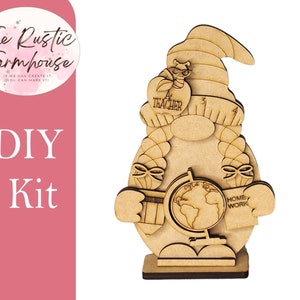 Teacher Gnome Shelf Sitter, DIY Gnome kit, Tiered Tray Decor