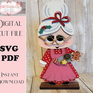 Standing Tiered Tray Mrs. Santa Claus Santa SVG Laser File Glowforge