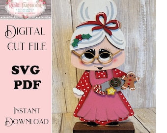 Standing Tiered Tray Mrs. Santa Claus Santa SVG Laser File Glowforge
