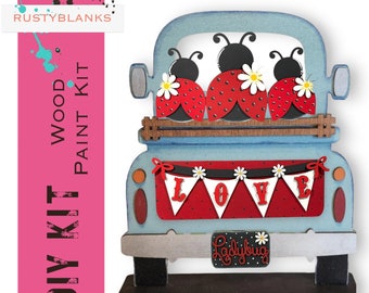 Farmhouse Truck Ladybug Daisies Insert: Seasonal Truck Add-on (Unfinished)