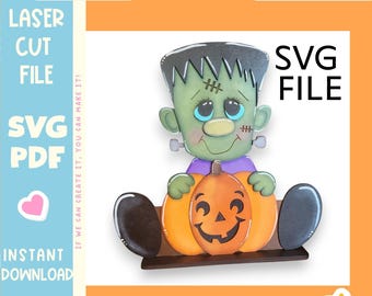 Frankenstein Pumpkin Shelf Sitter Laser Cut File: Halloween SVG (Digital Download)