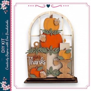 DIY Interchangeable Arched Window Give Thanks Shelf Sitter Insert – Seasonal & Holiday Designs