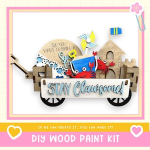 DIY Beach and Crab Wagon, Raised Shelf or Crate Shelf Sitter –   “Stay Clawsome” Summer Insert Kit for Interchangeable Wagon