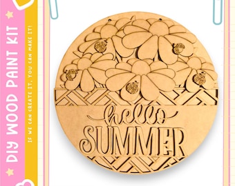 DIY Hello Summer Door Hanger with Ladybugs | 10.5 or 18 Inch Round Sign | Summer Front Door Decor | Paint Kit