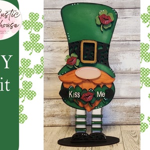 St Pat&#39;s Standing Kiss Me Gnome DIY| Leprechaun Gnome |  St. Patrick&#39;s Day Gnome Diy  | Gnome Shelf Sitter | DIY KIT