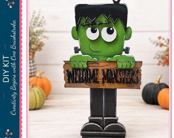 DIY Frankenstein Wood Paint Kit Halloween Welcome Monsters Shelf Sitter