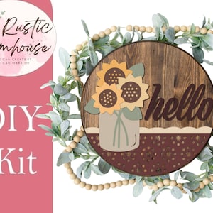 Hello Round with Sunflower in a Jar Door Hanger, DIY Wooden Blanks Kit
