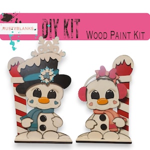 DIY Snowman Wood Paint Kit | Boy and Girl Snowman Decorations | Festive Christmas Craft