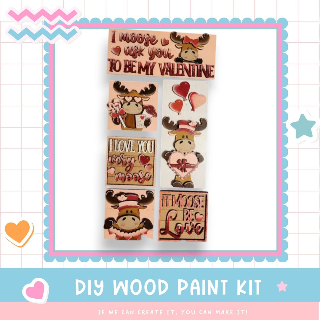 Valentines Day Moose Wood Tile Set: DIY Paint Kit, Tiered Tray Decor - Etsy