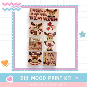 Valentine&#39;s Day Moose Wood Tile Set: DIY Paint Kit, Tiered Tray Decor