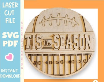 Tis the Season Football Door Hanger – SVG Digital Download for Laser Cutting