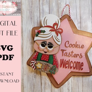Mrs Claus Cookie Tasters Welcome Christmas Front Door Hanger SVG Laser Cut File