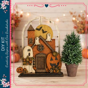 DIY Interchangeable Arched Window Ghost House Shelf Sitter Insert – Seasonal & Holiday Designs