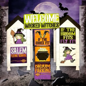 Halloween Tiles DiY Kit - Welcome Wicked Witches for the leaning ladder