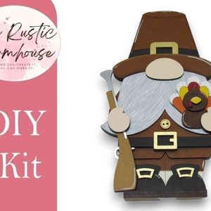 Standing Gnome Pilgrim with Shotgun and Turkey DIY Shelf Siitter