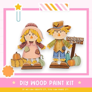 DIY Fall Scarecrow Couple Shelf Sitters | Laser Cut Paintable Wood Kit | Farmhouse Autumn Decor