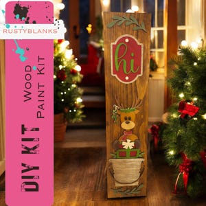 Bucket Interchangeable DIY Porch Leaner Insert – Christmas Reindeer Insert Set – Wood Paint Kit