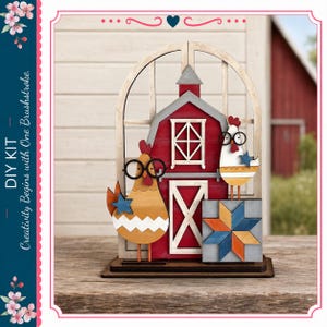 Farmhouse Barn & Chickens Trio Arch Window/Door Insert – DIY Wood Paint Kit