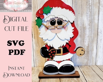 Standing Christmas Santa SVG Laser File Cutfile Glowforge Santa Shelf Sitter Tiered Tray