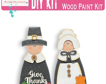 Thanksgiving Pilgrim Shelf Sitter, Wood Paint Kit